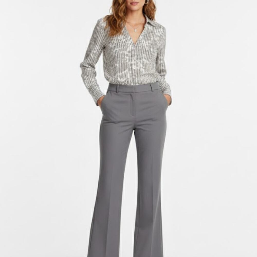 Express Gray Floral Button Down Striped Blouse Small Corpcore Professional